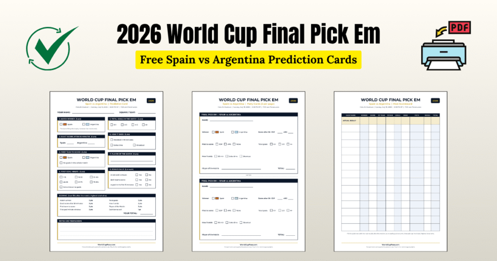 2026 World Cup Final Pick'em & Prediction Cards (Printable PDF)